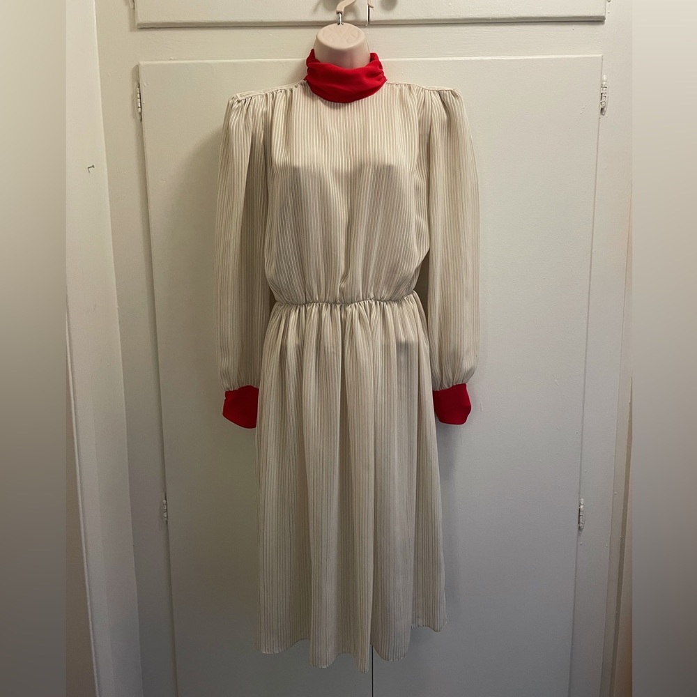 Vintage Sheer Cream Dress Muted Rainbow Stripes